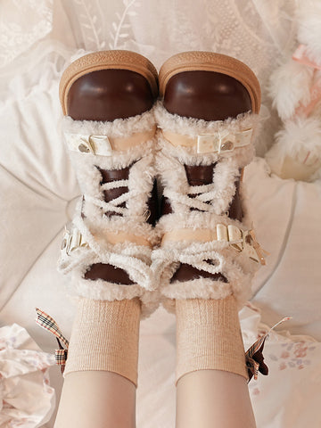 Snowflake fluffy lolita snow boots winter