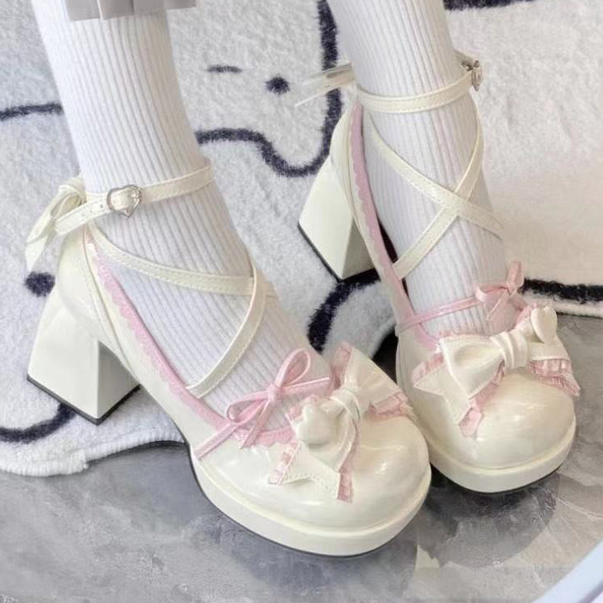 Lolita Shoes Mary Jane Waterproof Platform Chunky High-Heeled Shoes Strap Sweet Girly Lolita Shoes - Jam Garden