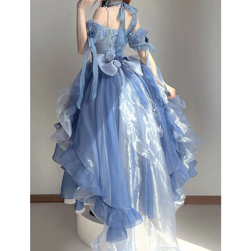 Blue Bow Lolita Long Dress - Jam Garden