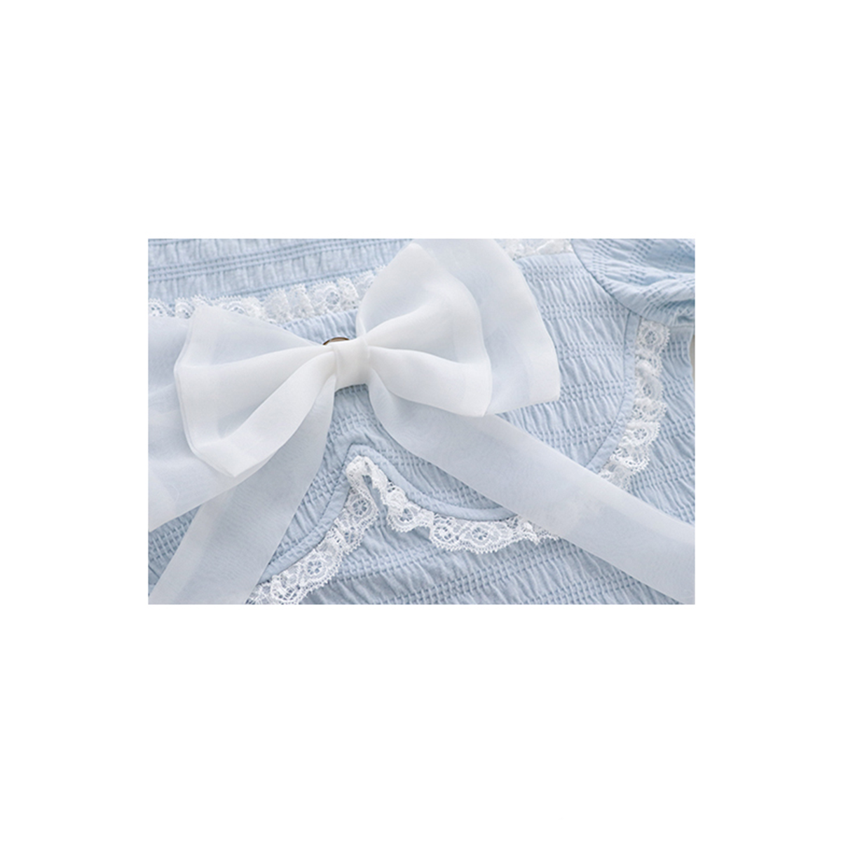 Pure Desire Square Collar Blue Bow Short-Sleeved Top Summer Gentle And Sweet Waist Short T-Shirt - Jam Garden