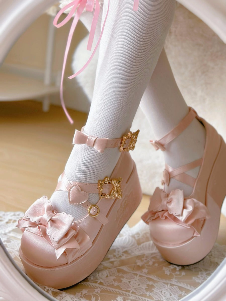 Platform-Soled Doll-Feel Satin Lolita Shoes