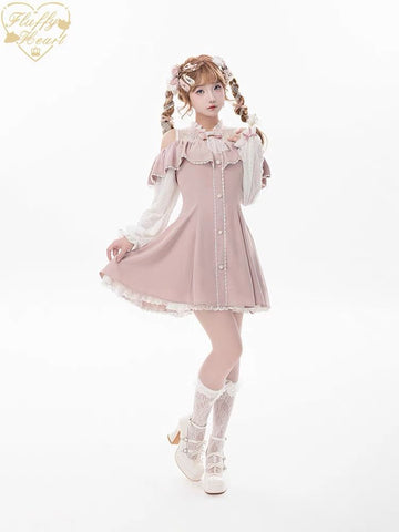 Off-shoulder lace dress Japanese girlish style