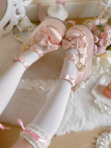 Platform-Soled Doll-Feel Satin Lolita Shoes