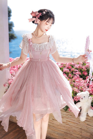 Lolita Large Square Neck Pink Rose Daily Dress