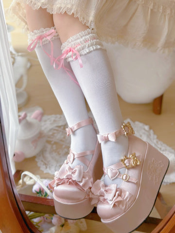 Platform-Soled Doll-Feel Satin Lolita Shoes