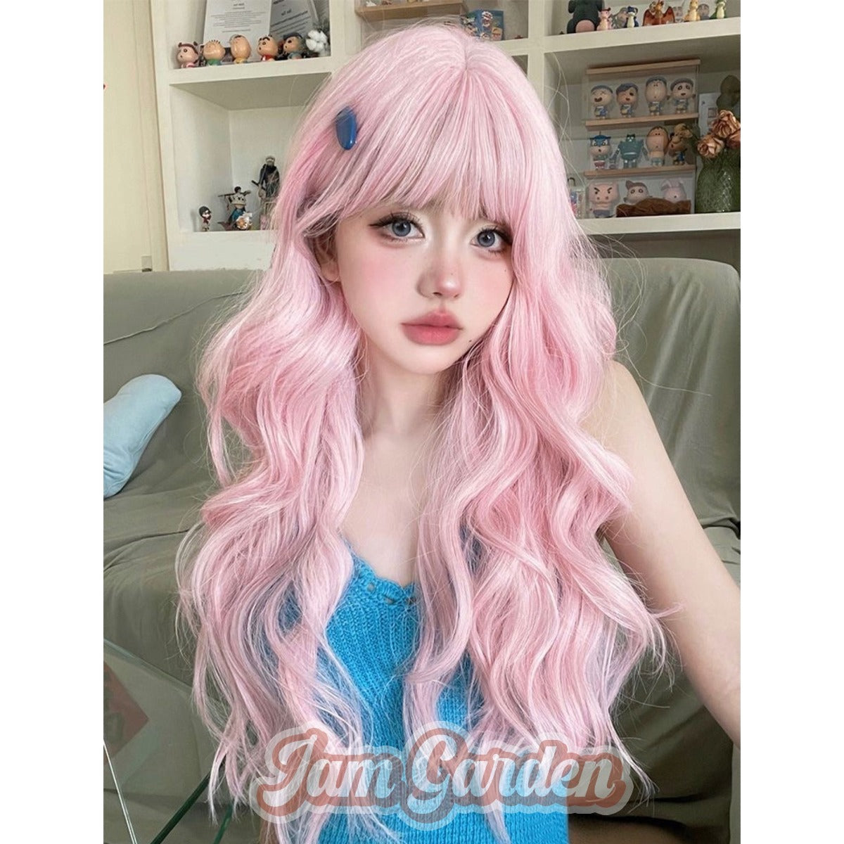 Fashion Cute Lolita Soft Long Curly Pink Wig - Jam Garden