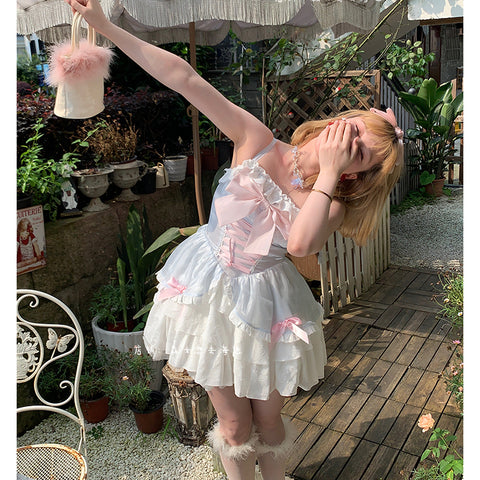 Cute Soft Girl Sweet Ice Cream Pink And White Two-Color Dress - Jam Garden