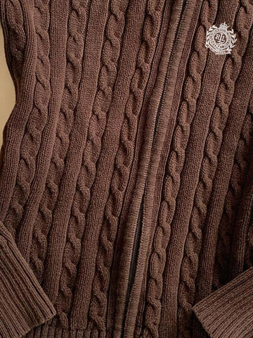 Original Brown Stand Collar Knit Cardigan Jacket