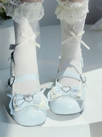 Original sweet and cute bowknot round head Lolita low heels