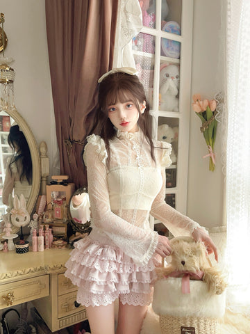 Bobon21 Antique Girls Lace Sleeve Bottoming Shirt