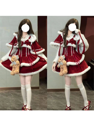 Red Lolita dog short waist jsk suit