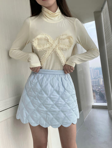 Women's Japanese style cute bow turtleneck bottoming shirt