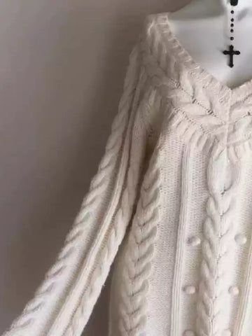 Original off-white V-neck cable sweater