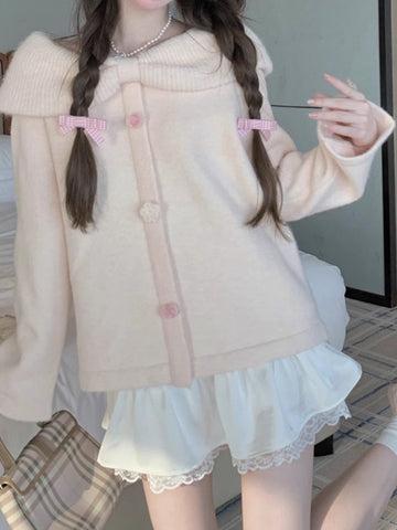 Women's pink bow sweater coat