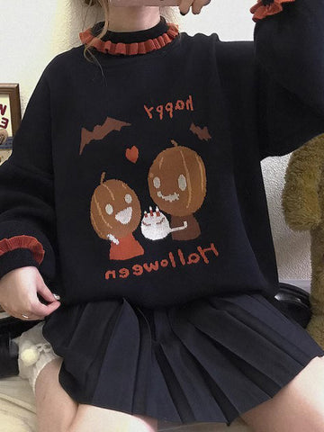 Halloween Japanese cute lace lantern sleeve sweater