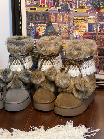 women's thick sole fur snow boots