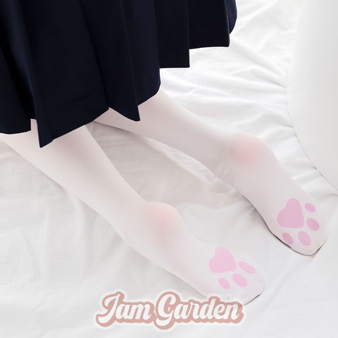 Cute Foot Cat Paw Print Over The Knee Socks Velvet Thigh Socks Stockings Sweet Soft Cute Tube Socks - Jam Garden
