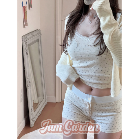 Girls Sweet And Pure Desire Broken Flower Sling Pajamas Summer Vest Shorts Home Suit Outer Wear - Jam Garden
