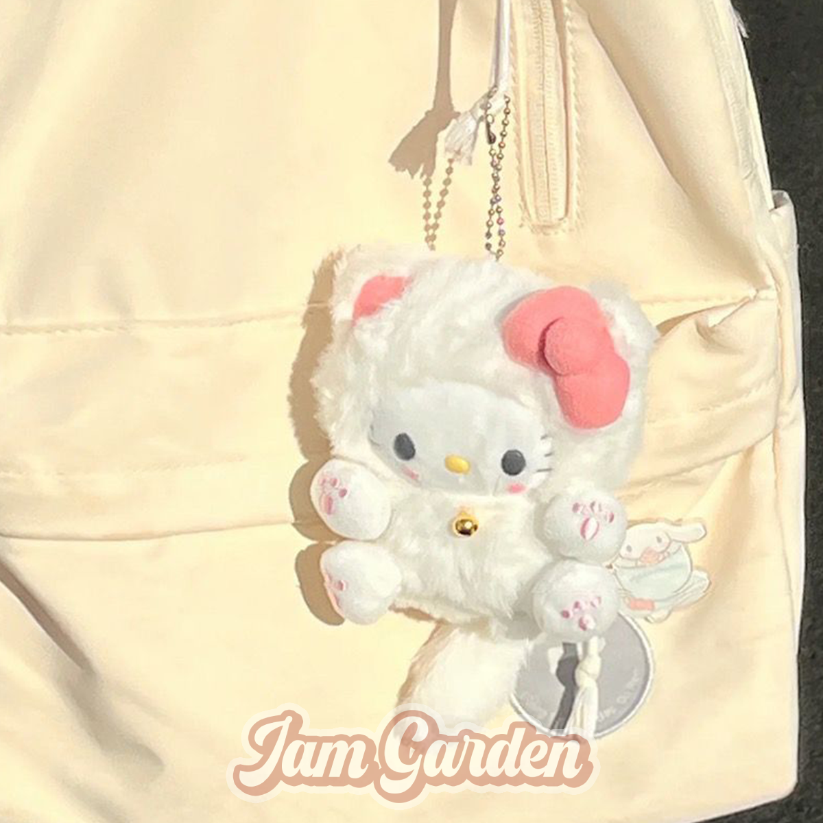 Hellokitty Bag Pendant Small Doll School Bag Pink Plush Black Leather Key Chain Cute Doll - Jam Garden