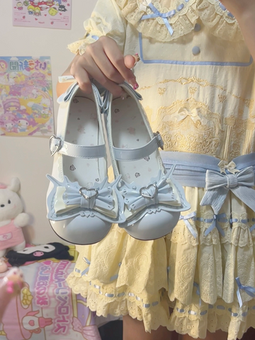 Original sweet and cute bowknot round head Lolita low heels