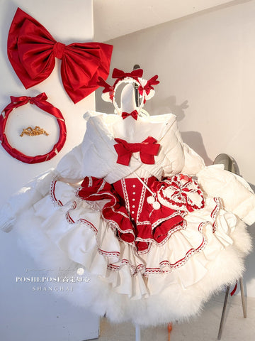 New Year Red Breast Wrapped Dress New Puffy Princess Dress