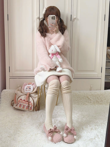 Pink Faux Mink Sweater Soft Japanese Style Pure Desire Top