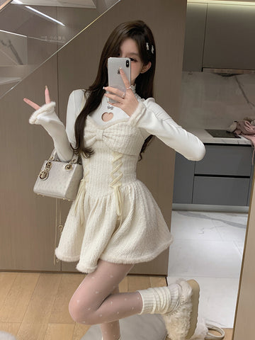 women's autumn and winter bow suspender dress