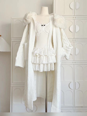 Creamy White Long Cardigan Sweater Set