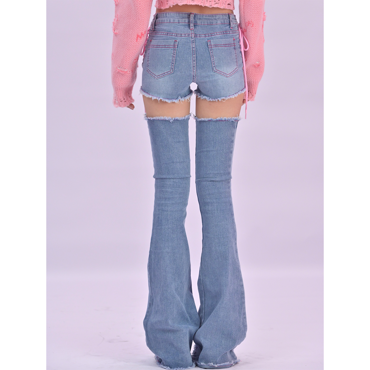 Original Design Sweet Cool Spice Girls Denim Shorts Segmented Leg Sleeves Flared Strap Cutoff Pants - Jam Garden