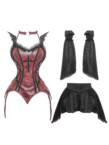 Vampire Night Bra + Bat Trumpet Sleeves + Bat Pumpkin Pants + Black Velvet Long Skirt