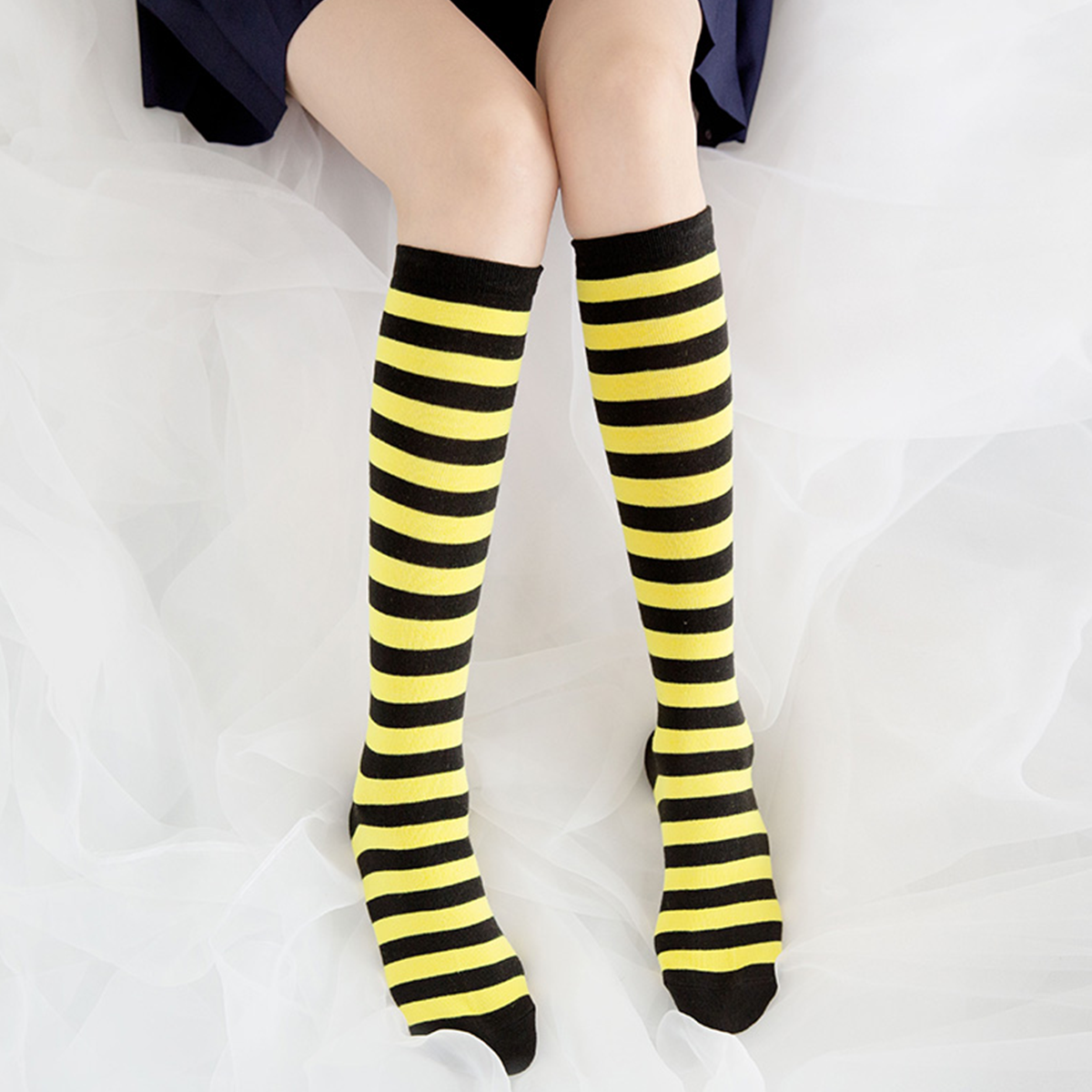 Japanese Cute Harajuku Style Striped Stockings Over The Knee Socks Color Matching Calf Socks - Jam Garden