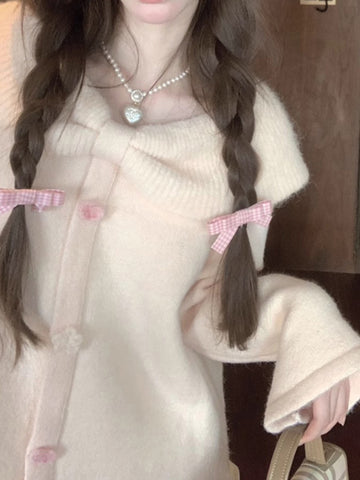 Women's pink bow sweater coat