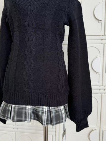 Women's autumn black waist v-neck sweater