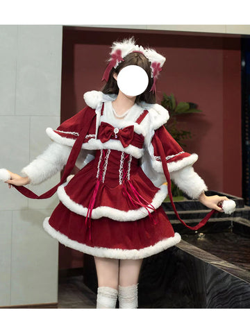 Red Lolita dog short waist jsk suit