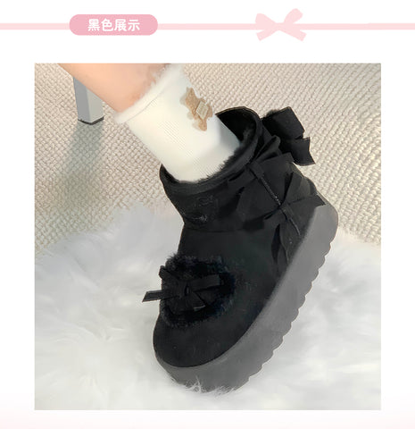 Fluffy Heart Knot Low-top Thick-soled Snow Boots