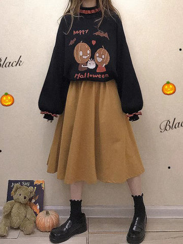 Halloween Japanese cute lace lantern sleeve sweater