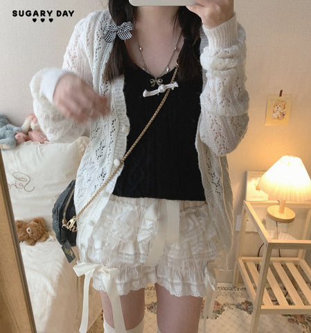Lace Retro Style Cotton Jacquard Bow All-Match Inner Shorts - Jam Garden