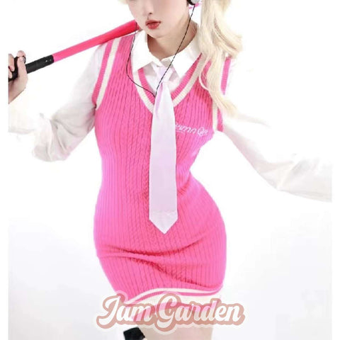 Original Pink Spice Girls Barbie Knitted Vest Sweater Dress for Spring and Summer - Jam Garden