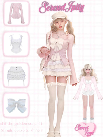 New Pink Sakura Suit (Cardigan + Suspenders)