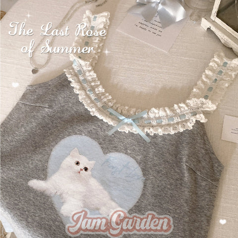Original Cream Cat Retro Lace Sweet Girl Vest Base Layer Outer Wear Girly - Jam Garden