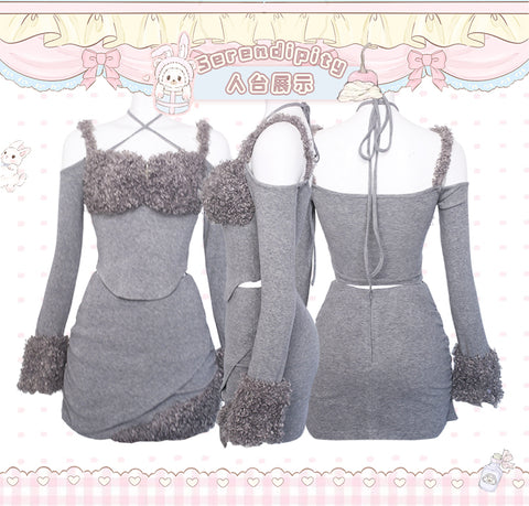 Women's autumn and winter grey woolen top suit