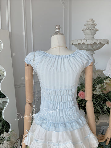 Vintage doll-like Nana style one-shoulder top and skirt suit