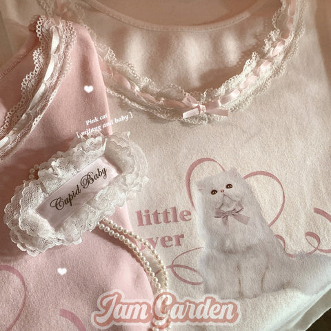 Original Soft Waxy Cat Lace Top With Short Sleeves - Jam Garden