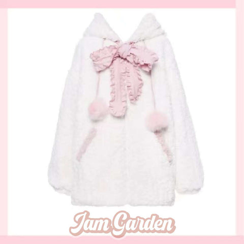 Little Wild Cat Hooded Sweater Black Tie Bow Cute Cute Age-Reducing Loose Thick Coat - Jam Garden