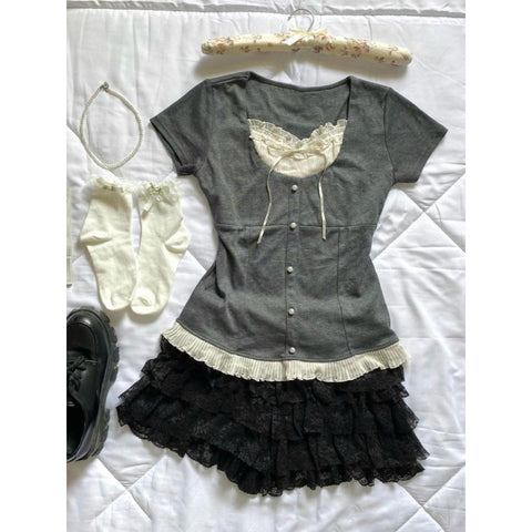 Original grey short-sleeved T-shirt women's suit