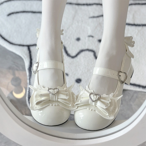 Original sweet and cute bowknot round head Lolita low heels