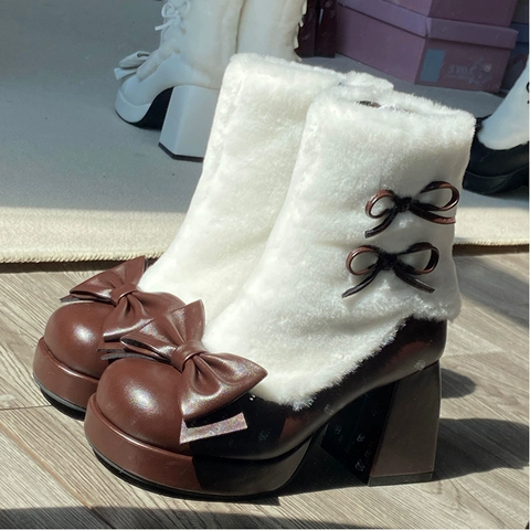 Padded Snow Boots High Heel Warm Lolita Mid-calf Boots