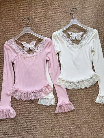 Lace Bow Panel Knit Top