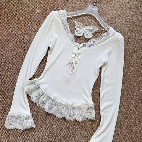 Lace Bow Panel Knit Top