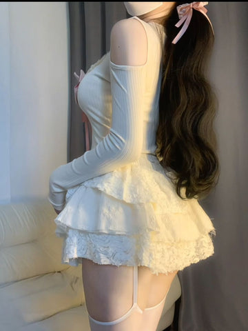 White high waist short skirt